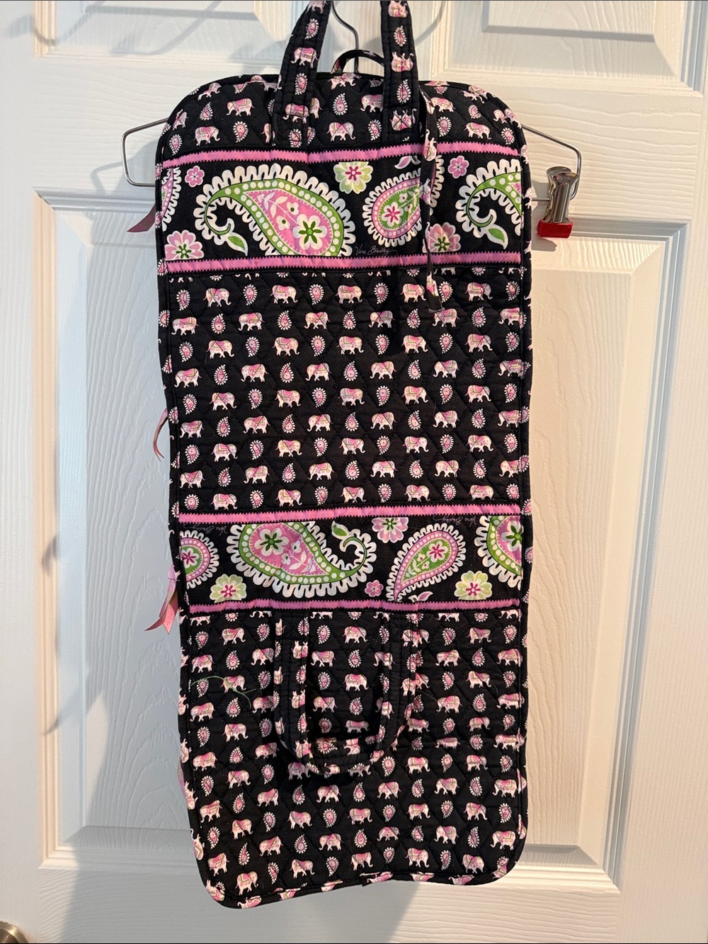 Vera Bradley Black Pink Green Paisley & Elephant Quilted Hanging Organizer